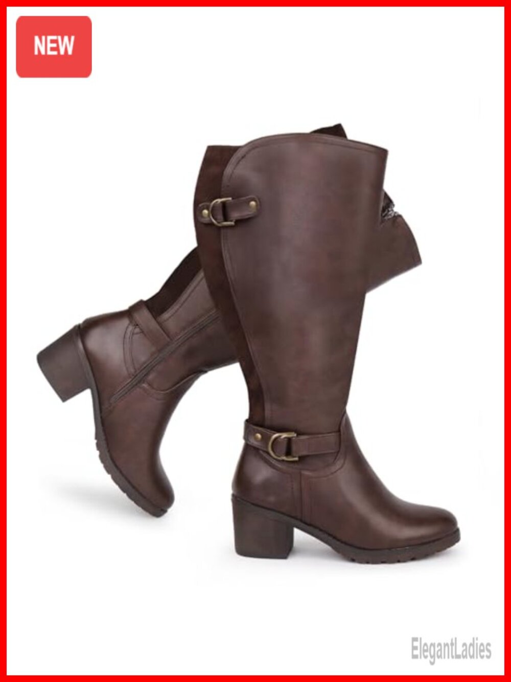 Extra Wide Calf Knee High Riding Boots with Block Heel and Decorated Double